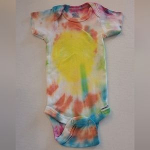 Handcrafted tye dye onesie   baby unisex yellow blue pink